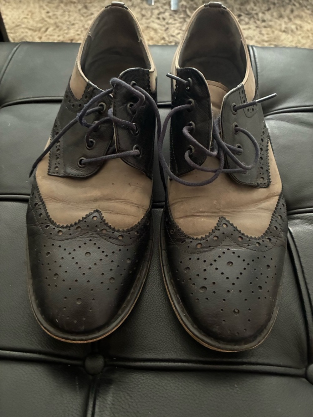 RUDSAK Two-Tone Brogue Oxfords in Black and Tan